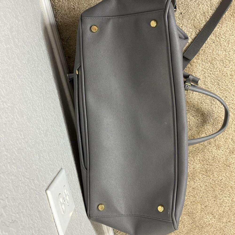 Tumi Gray Leather Weekender Bag with Gold Hardware - Picture 7 of 10
